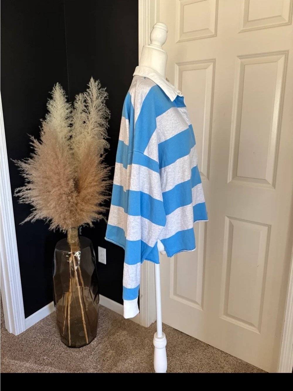 NWT Aerie Sporty Prep Rugby Polo in Blue and Grey Stripe size XL - Picture 8 of 12